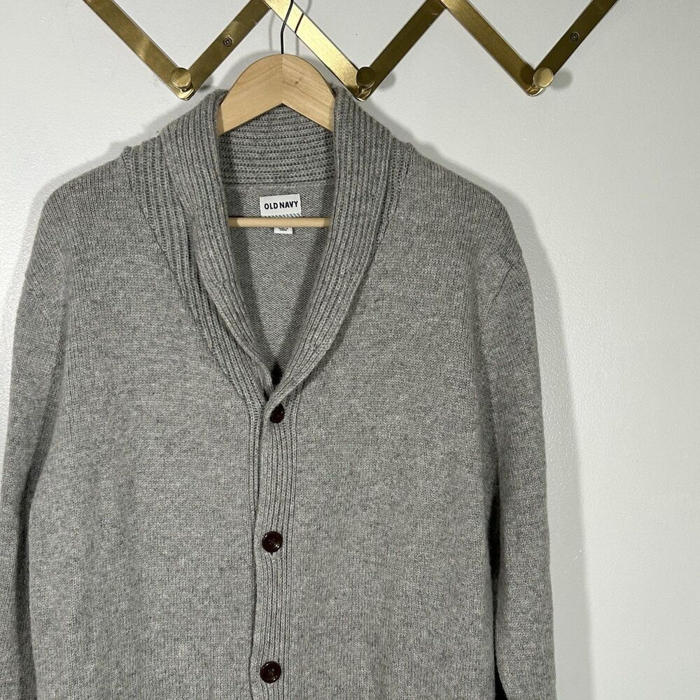 Mens Old Navy Cardigan Sweater Size XL Grey Wool Blend Grandpa Shawl Neck Preppy - Picture 5 of 6
